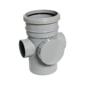 FloPlast 110mm Ring Seal Soil  Access Pipe Socket/Spigot (Grey)