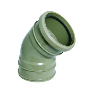 FloPlast 110mm Solvent Soil Offset Bend 135° (45°) Ring Seal Top/Solvent Bottom (Olive Grey)
